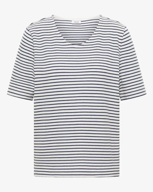 Cecil Shirt met Ronde V-hals - Sporty Denim Blue