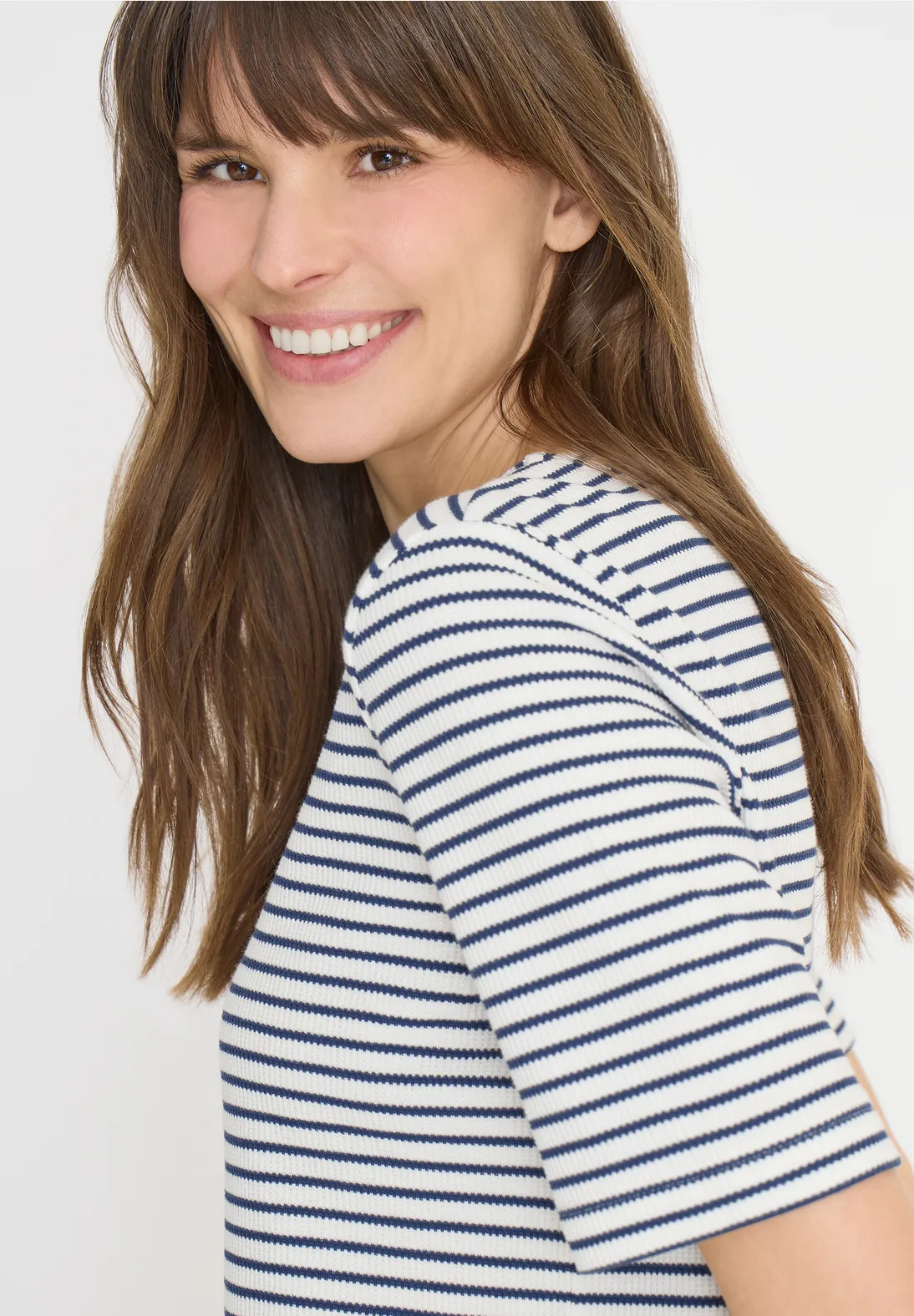 Cecil Shirt with Rounded V-Neck - Sporty Denim Blue