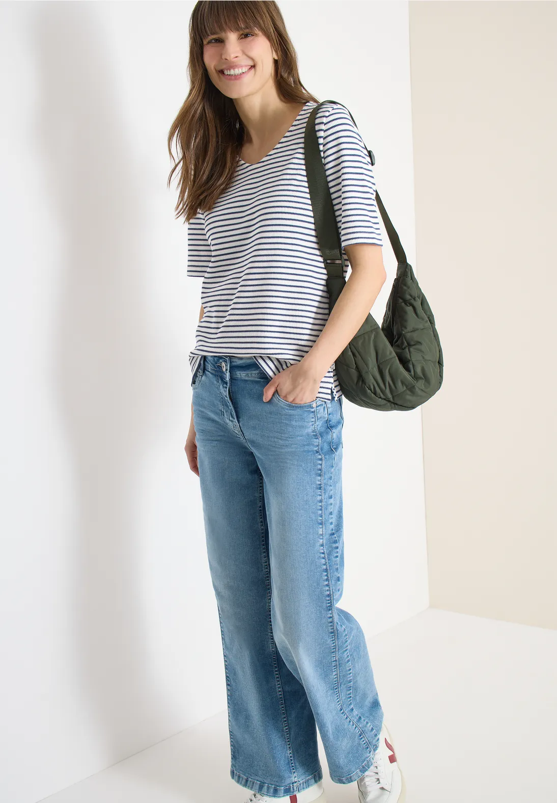 Cecil Shirt with Rounded V-Neck - Sporty Denim Blue