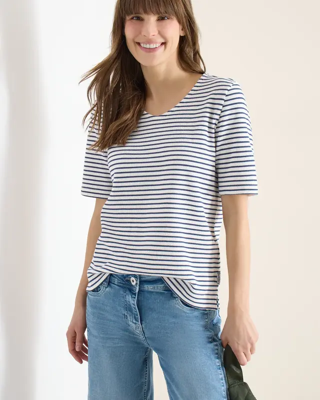 Cecil Shirt mit V-Neck - Sporty Denim Blue