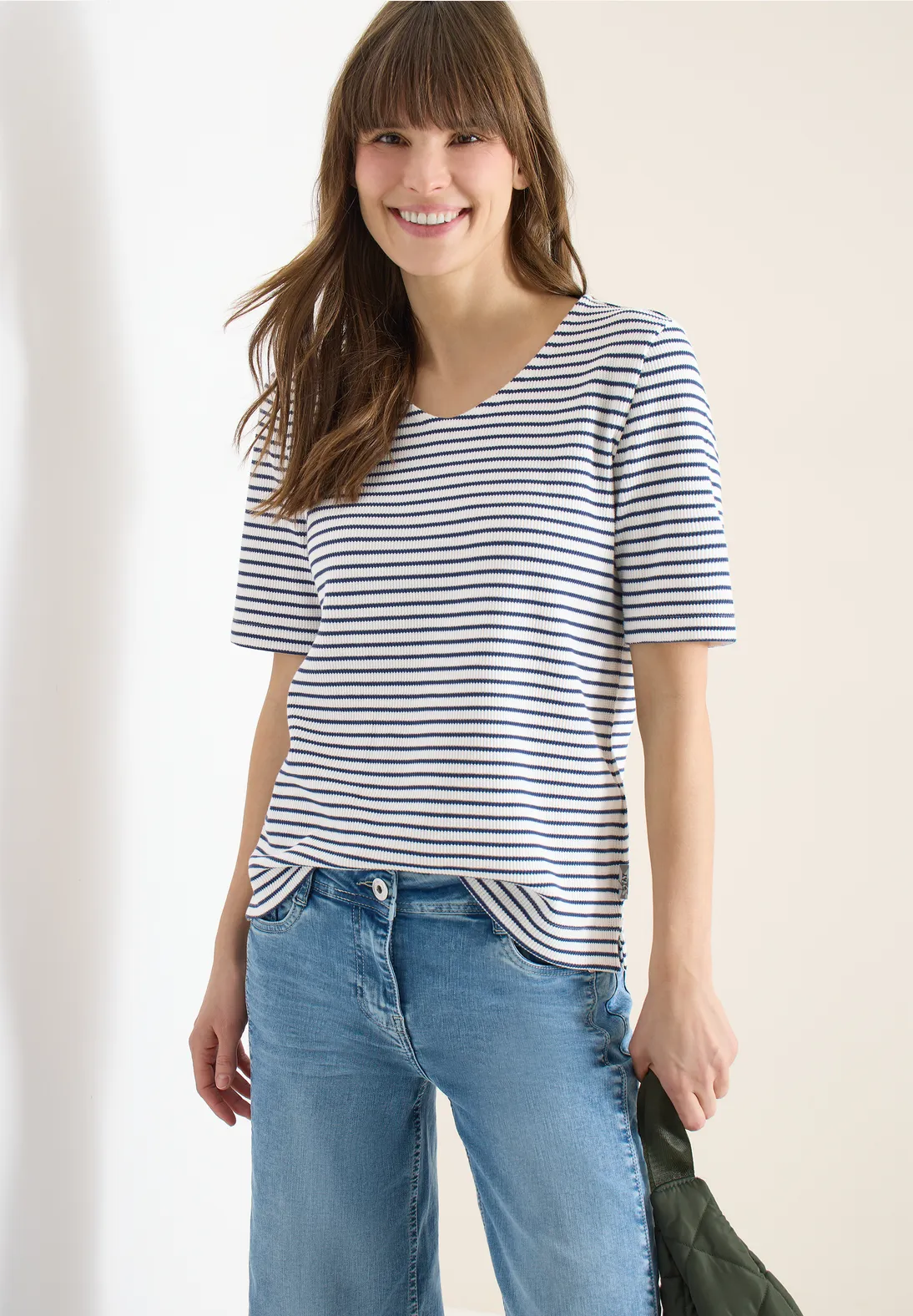 Cecil Shirt mit V-Neck - Sporty Denim Blue
