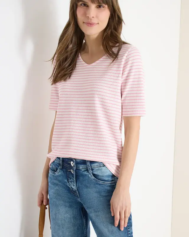 Cecil Shirt met Ronde V-hals - Light Blush Rose