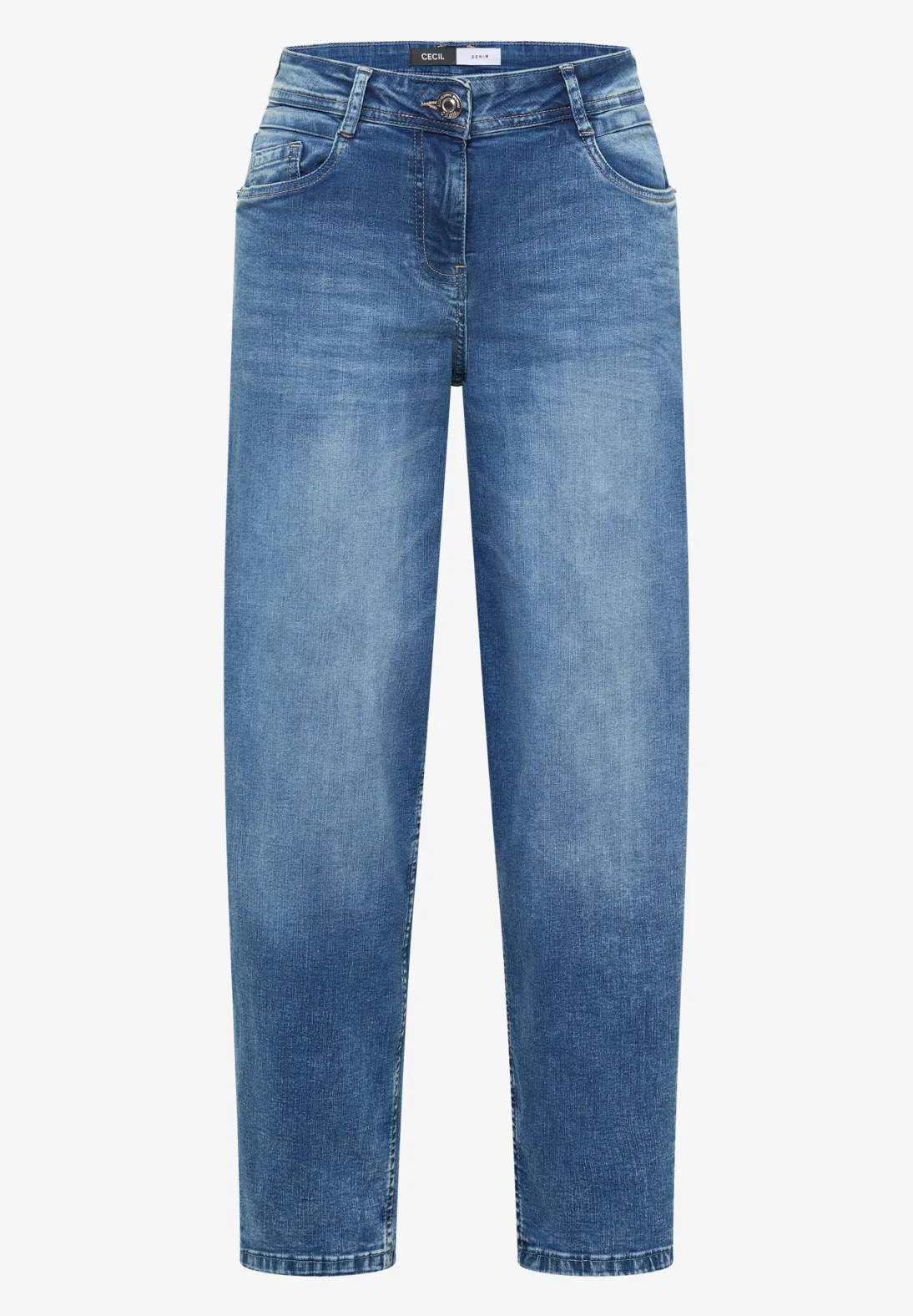 Cecil High Waist Barrel Leg Jeans Scarlett - Mid Blue Wash