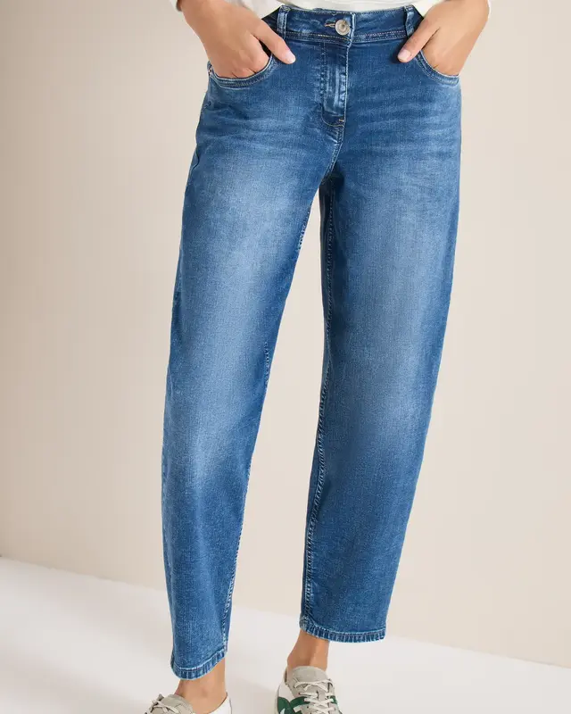 Cecil High Waist Barrel Leg Jeans Scarlett - Mid Blue Wash