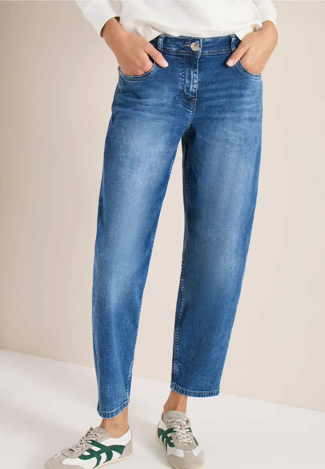 Cecil High Waist Barrel Leg Jeans Scarlett - Mid Blue Wash
