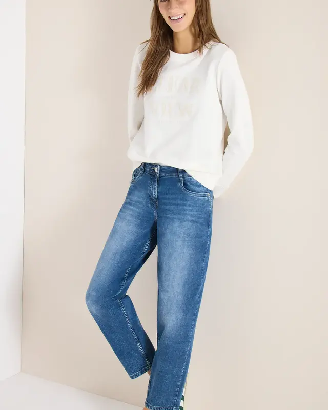 Cecil High Waist Barrel Leg Jeans Scarlett - Mid Blue Wash