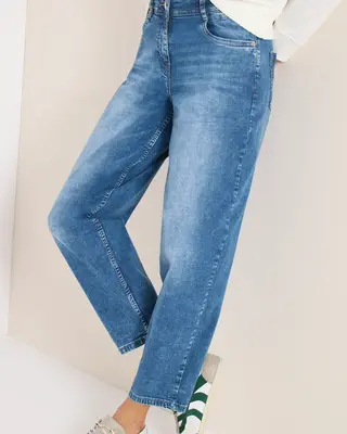 Cecil High Waist Barrel Leg Jeans Scarlett - Mid Blue Wash