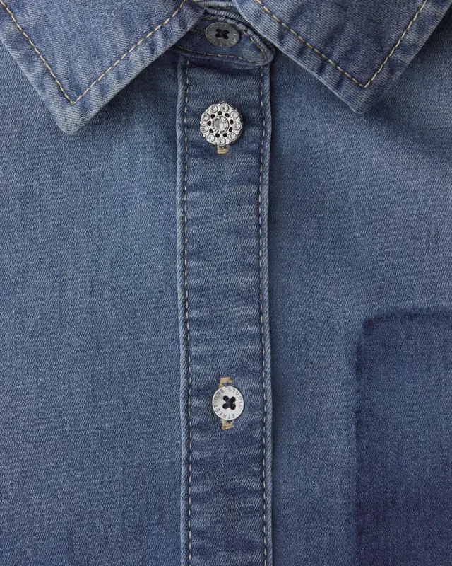 Street One Studio Langarm Denimbluse - Mid Blue Authentic Washed