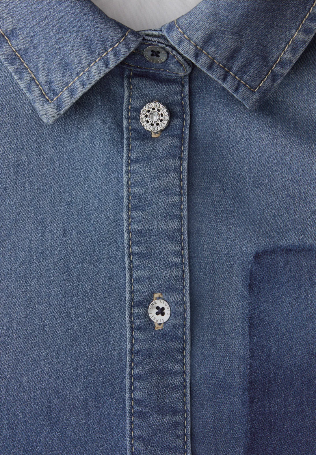 Street One Studio Denim Blouse Lange Mouw - Mid Blue Authentic Washed