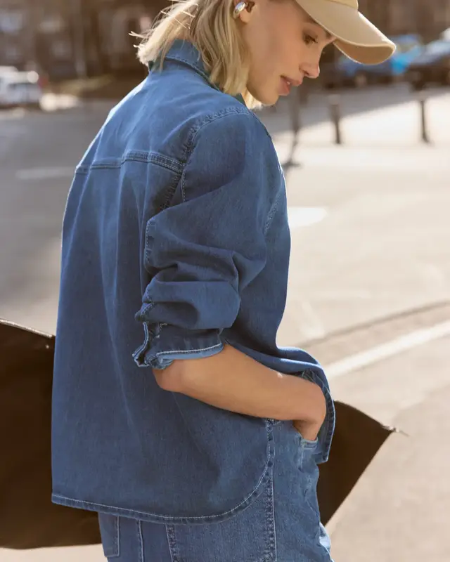 Street One Studio Langarm Denimbluse - Mid Blue Authentic Washed