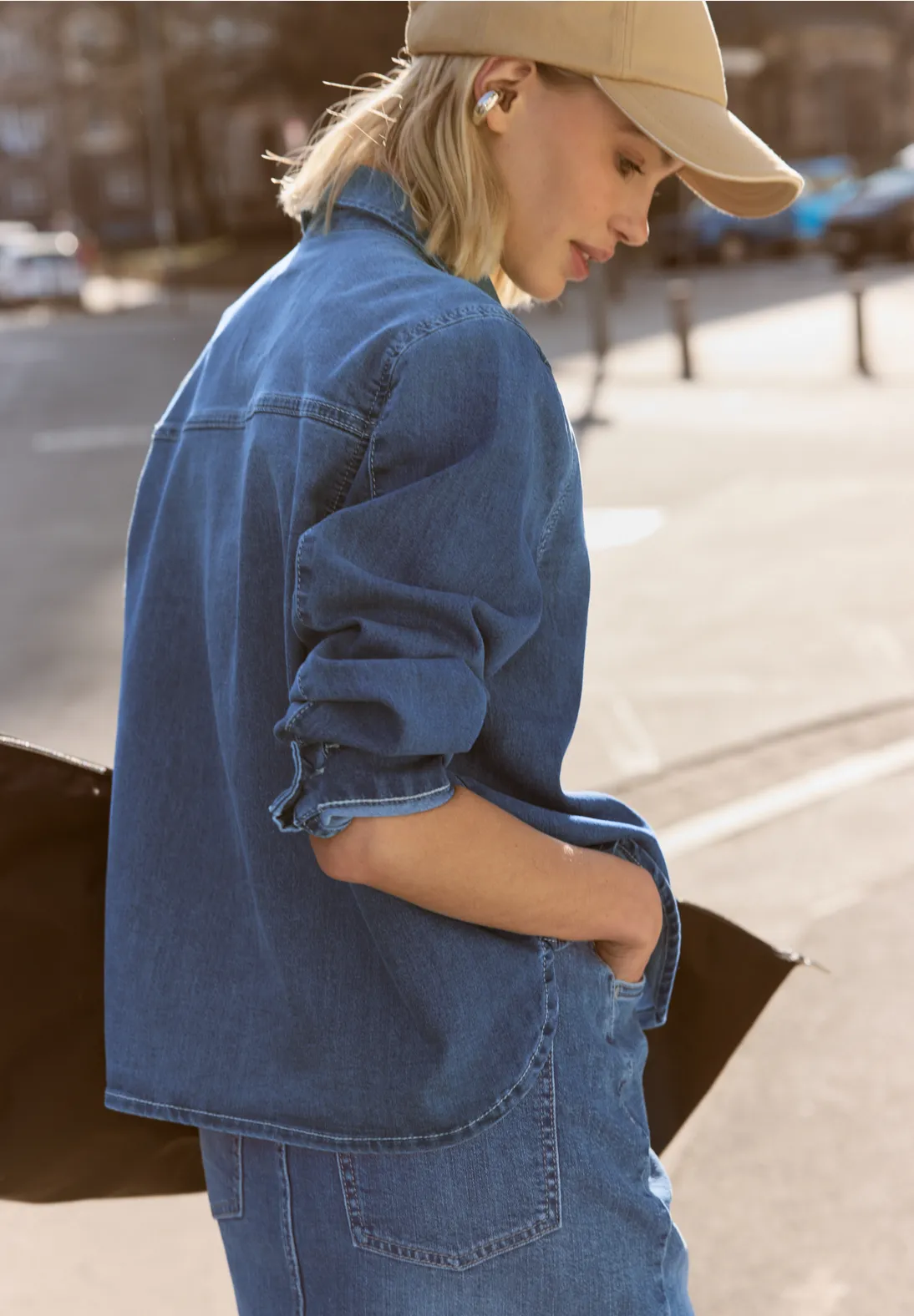 Street One Studio Denim Blouse Lange Mouw - Mid Blue Authentic Washed