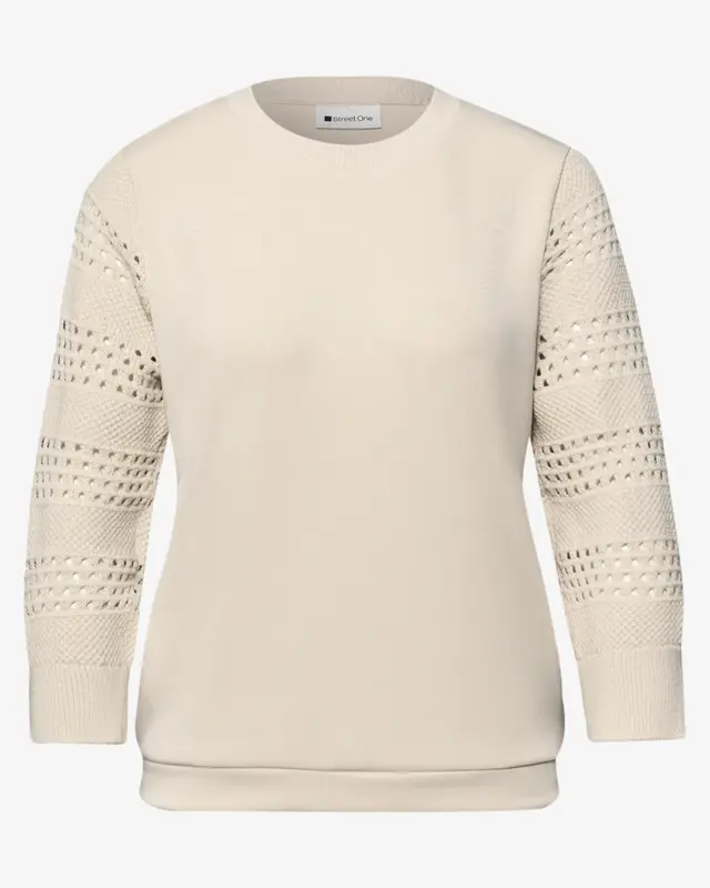Street One Shirt mit Lochmuster-Ärmeln - Smoke Beige