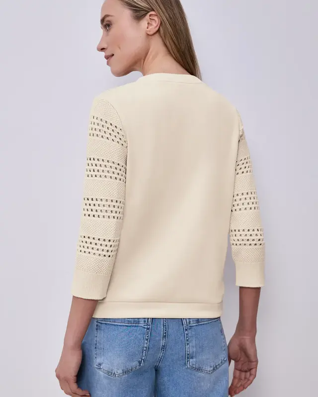 Street One Shirt mit Lochmuster-Ärmeln - Smoke Beige