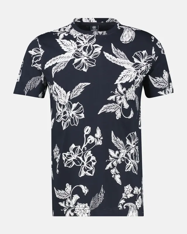 Lerros Print T-Shirt Ronde Hals - Classic Navy