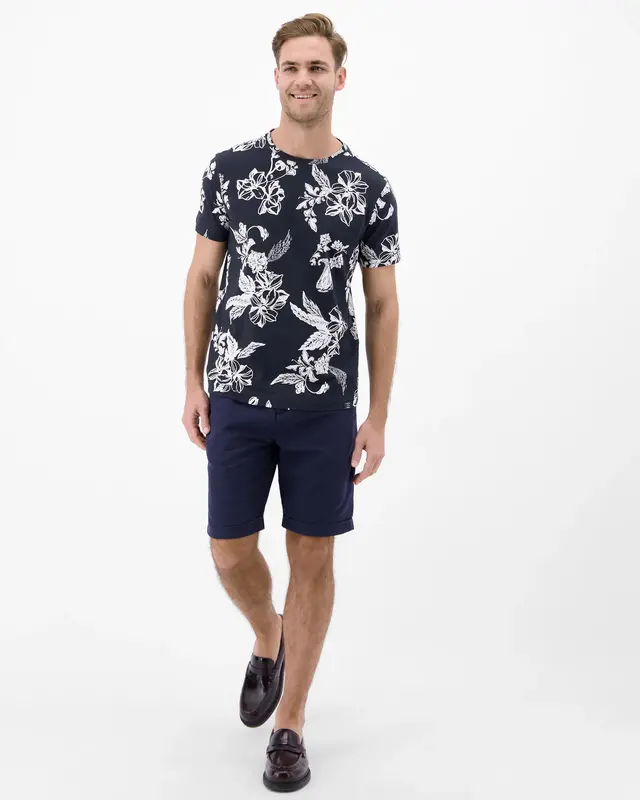 Lerros Print T-Shirt Ronde Hals - Classic Navy
