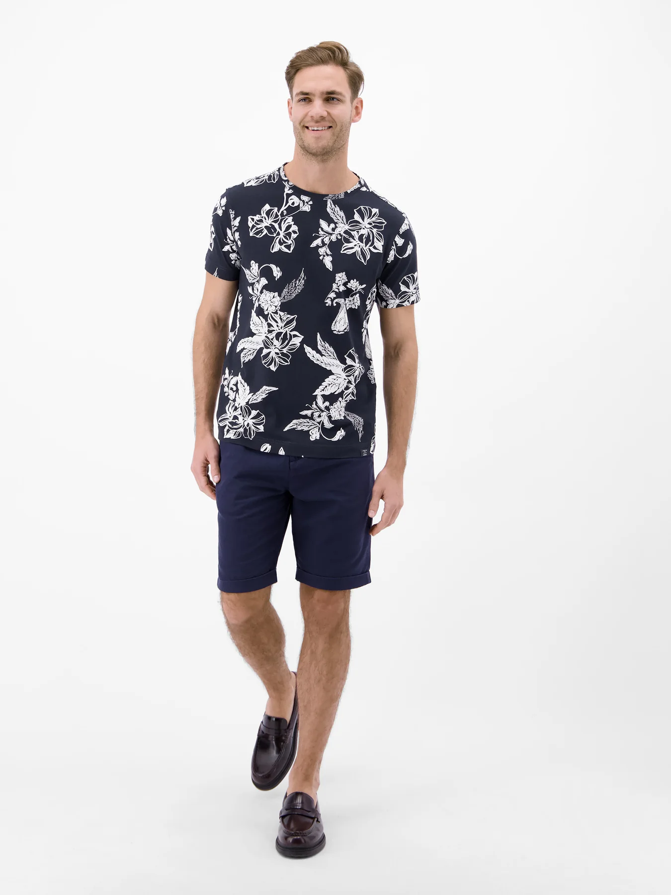 Lerros Print T-Shirt Ronde Hals - Classic Navy