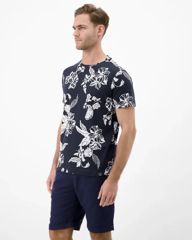 Lerros Print T-Shirt Ronde Hals - Classic Navy