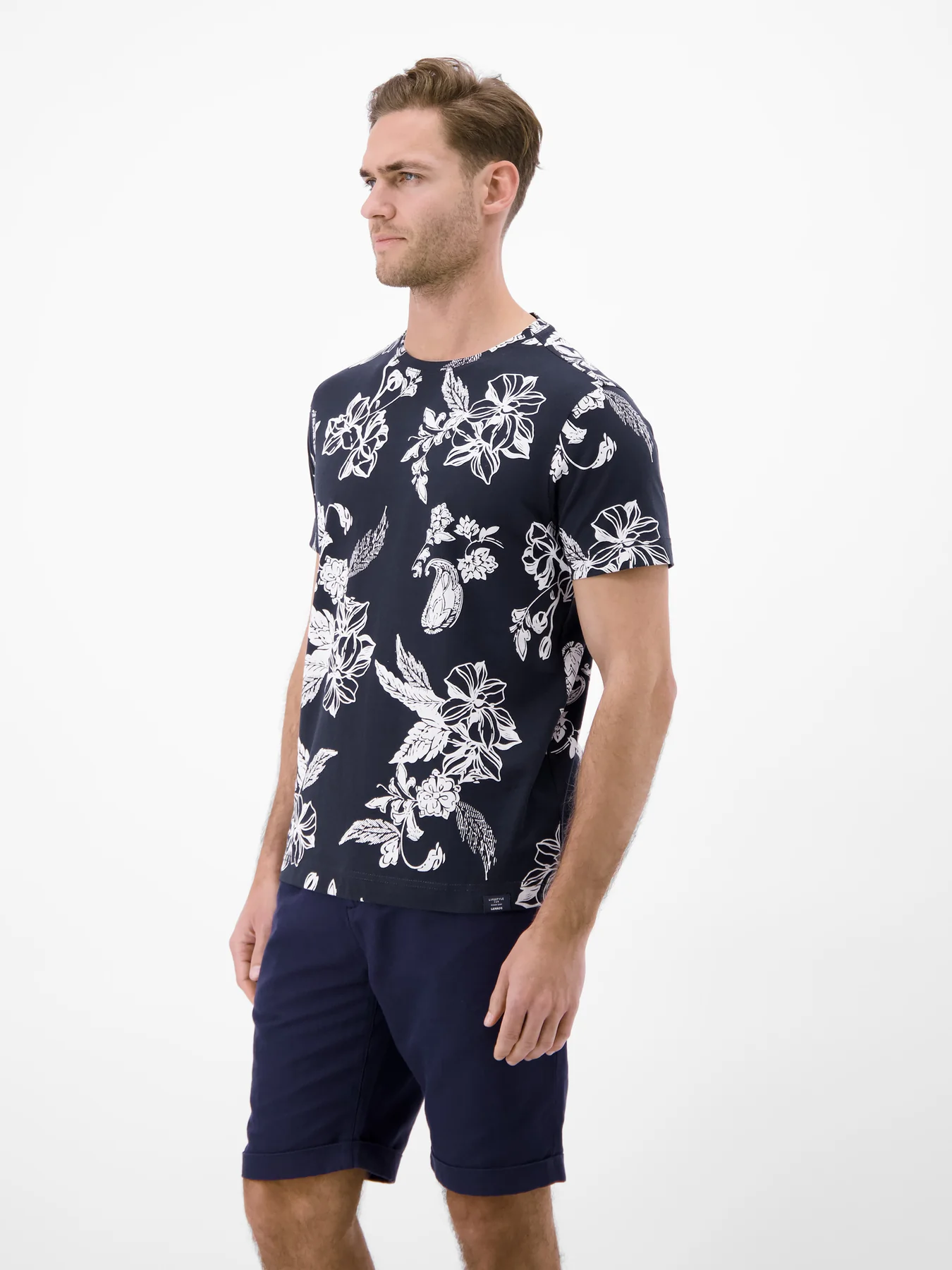 Lerros Print T-Shirt Round Neck - Classic Navy