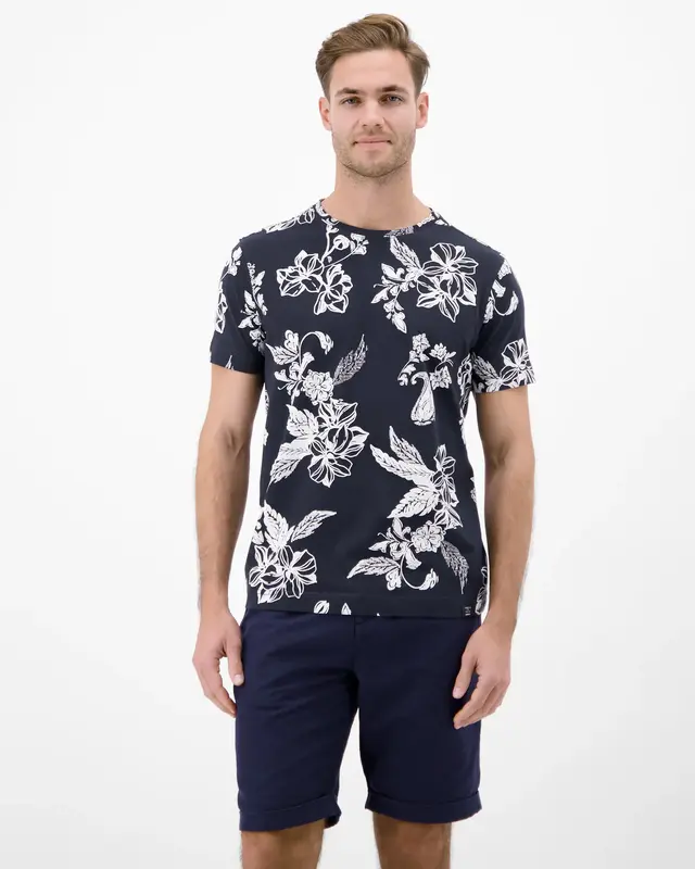 Lerros Print T-Shirt Round Neck - Classic Navy