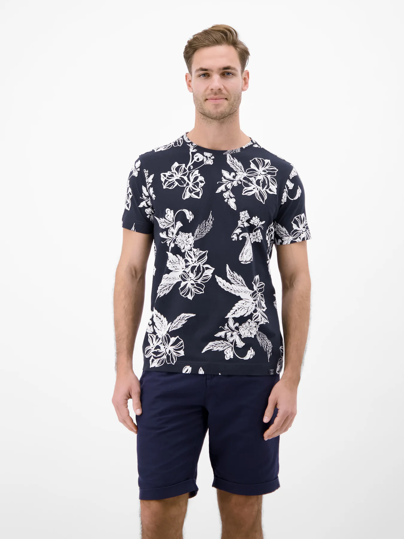 Lerros Print T-Shirt Round Neck - Classic Navy