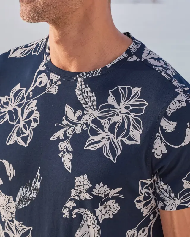 Lerros Print T-Shirt Round Neck - Classic Navy