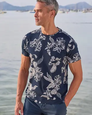 Lerros Print T-Shirt Ronde Hals - Classic Navy