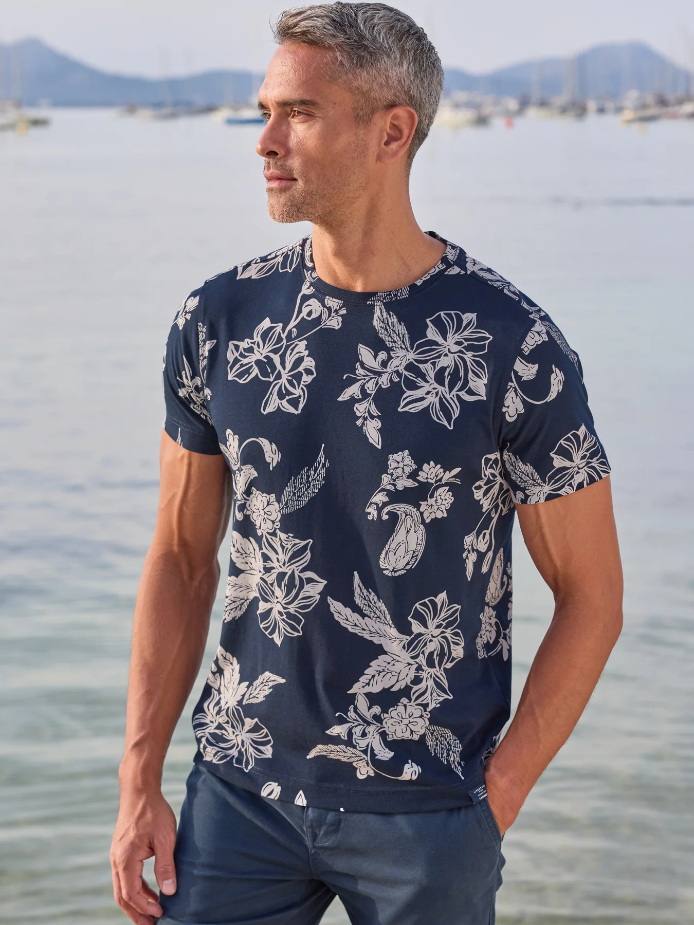 Lerros Print T-Shirt Round Neck - Classic Navy