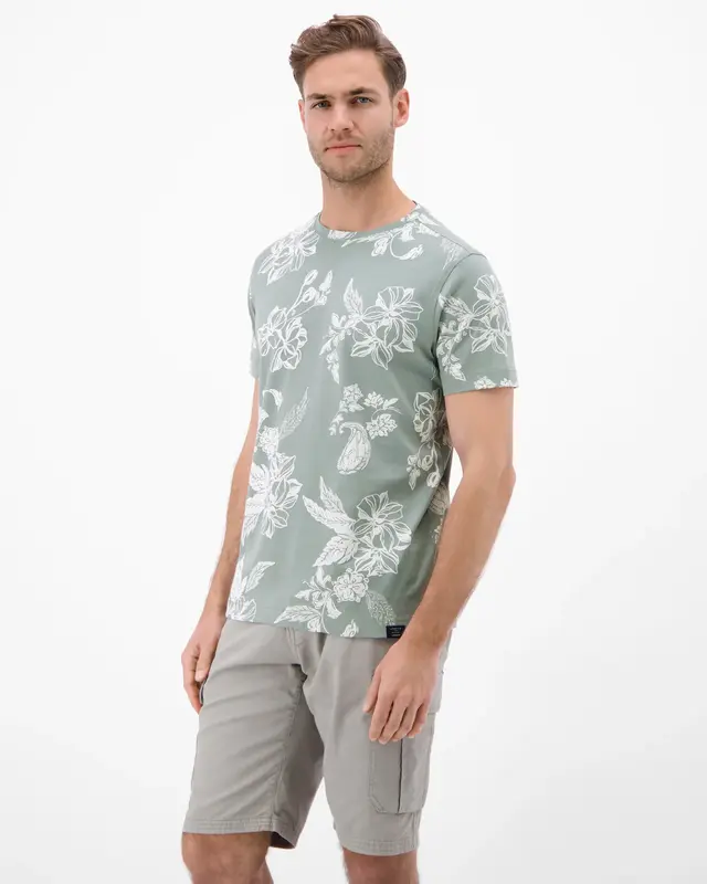 Lerros Print T-Shirt Ronde Hals - Storm Grey
