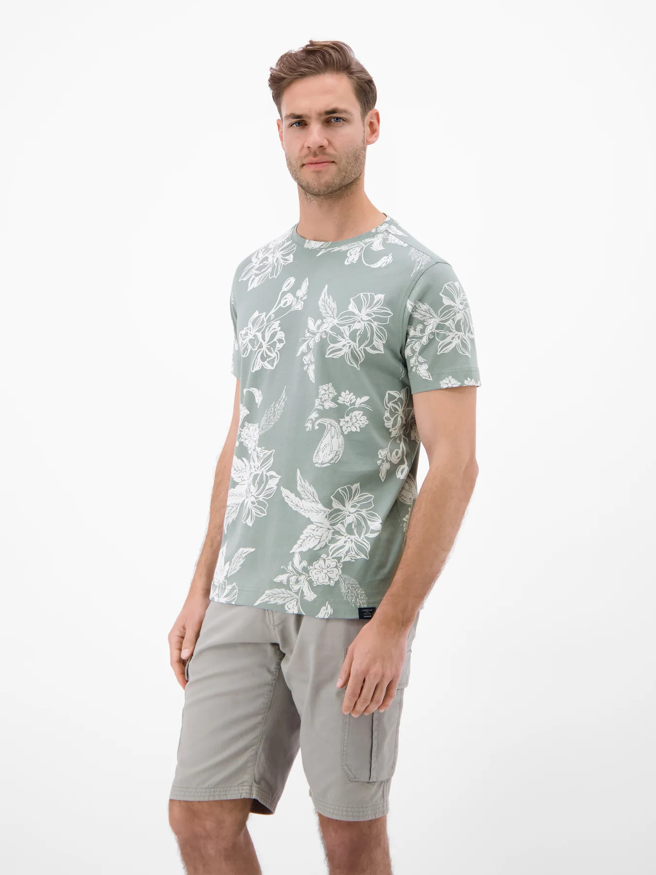 Lerros Print T-Shirt Ronde Hals - Storm Grey