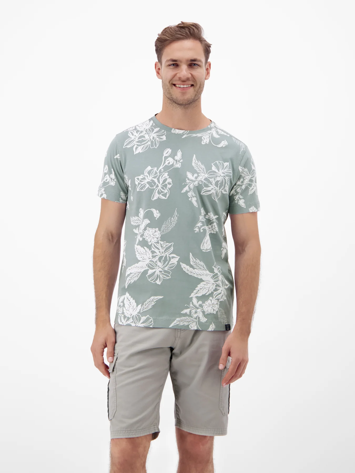 Lerros Print T-Shirt Ronde Hals - Storm Grey