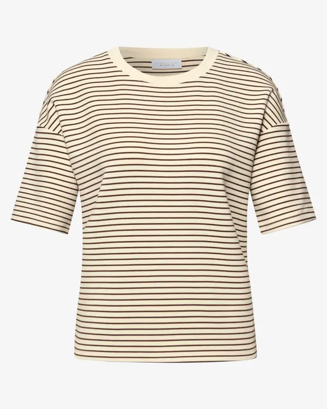 Street One Studio Scuba Shirt mit Streifen - Mahogany Brown