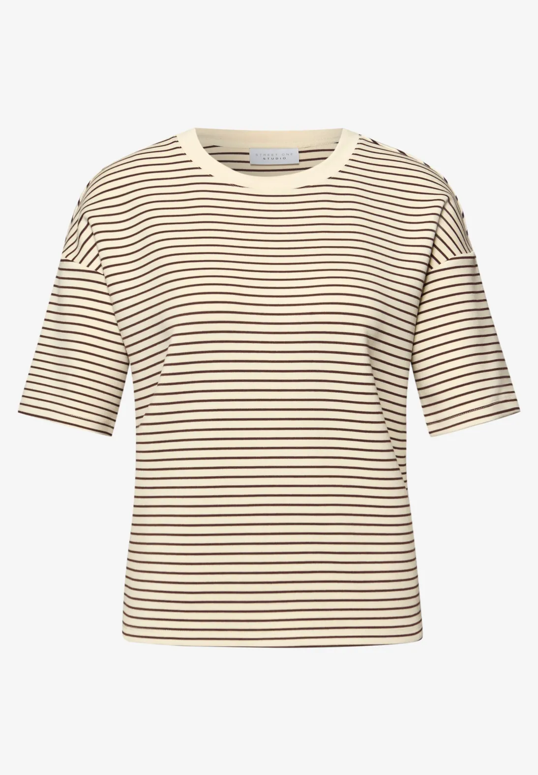 Street One Studio Fijn Gestreept Scuba Shirt - Mahogany Brown