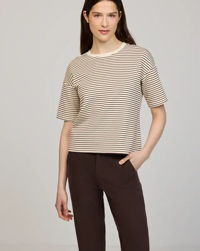 Street One Studio Scuba Shirt with Stripes - Mahogany Brown