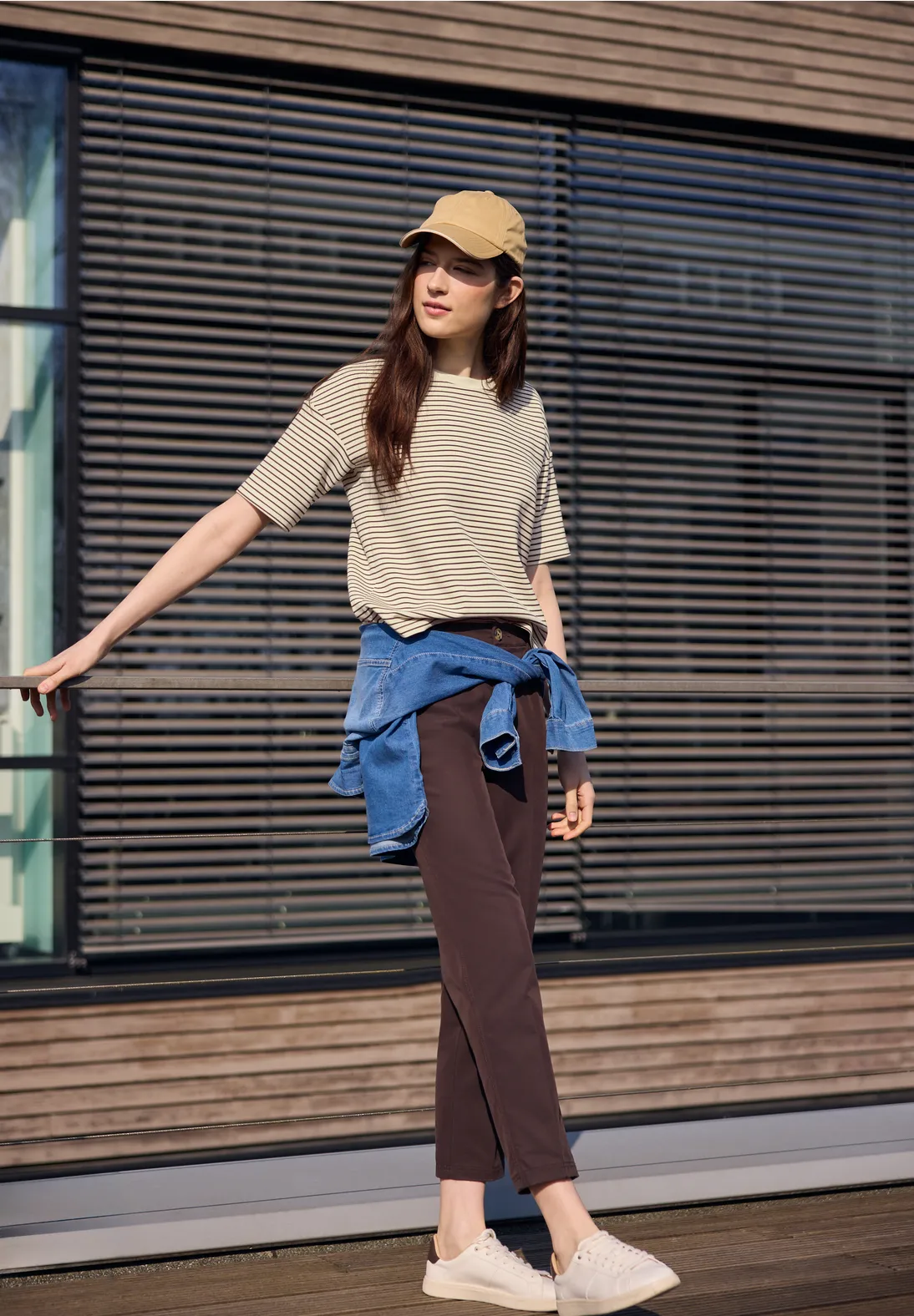 Street One Studio Scuba Shirt with Stripes - Mahogany Brown