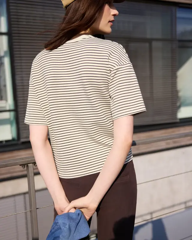 Street One Studio Scuba Shirt mit Streifen - Mahogany Brown