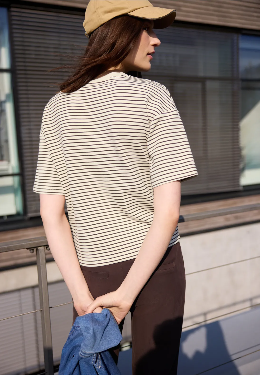 Street One Studio Scuba Shirt with Stripes - Mahogany Brown