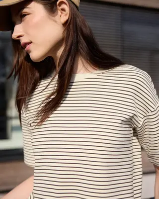 Street One Studio Fijn Gestreept Scuba Shirt - Mahogany Brown