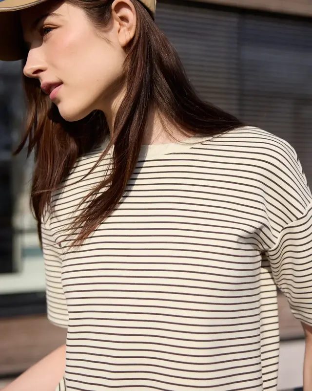 Street One Studio Scuba Shirt with Stripes - Mahogany Brown