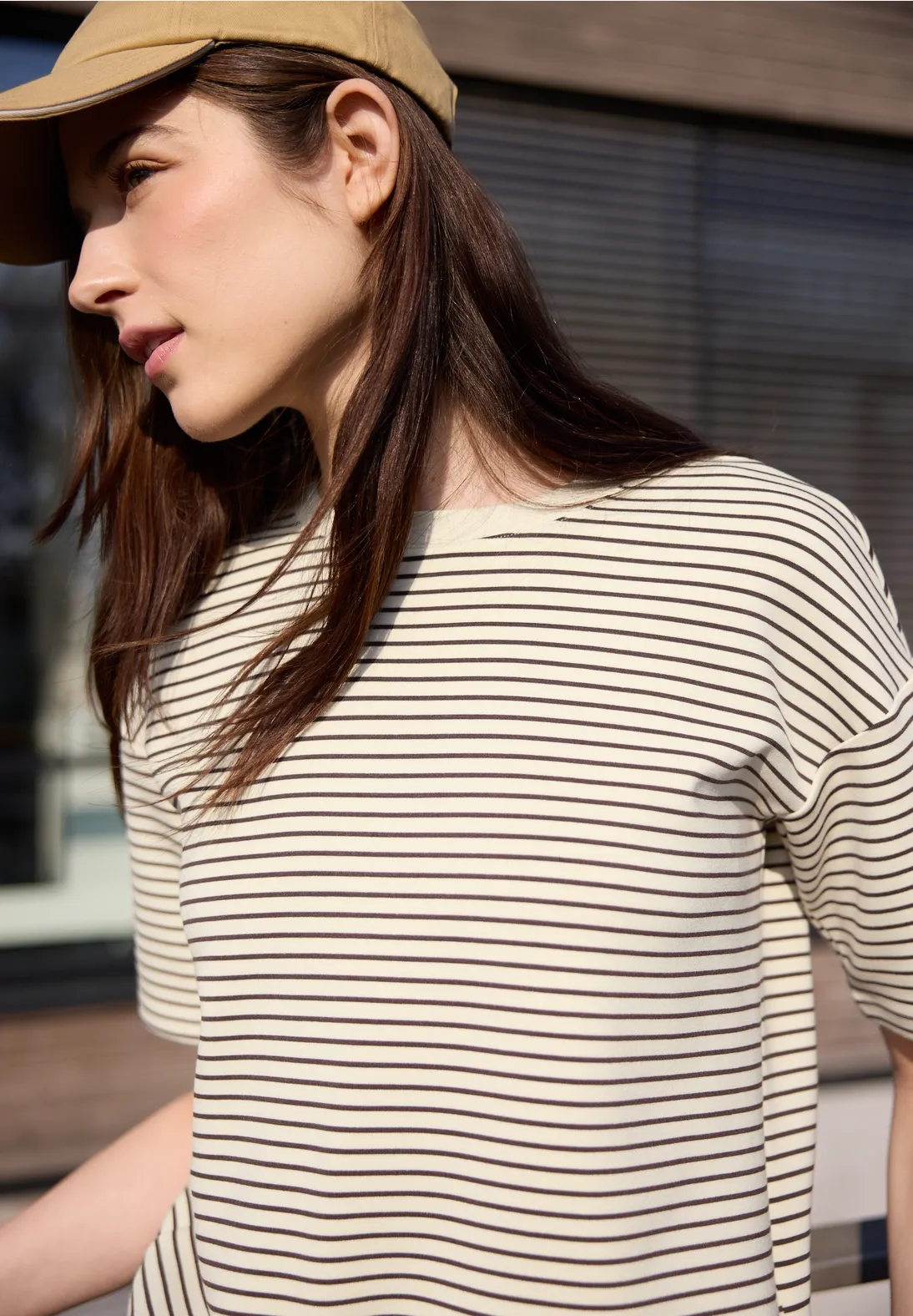 Street One Studio Scuba Shirt with Stripes - Mahogany Brown