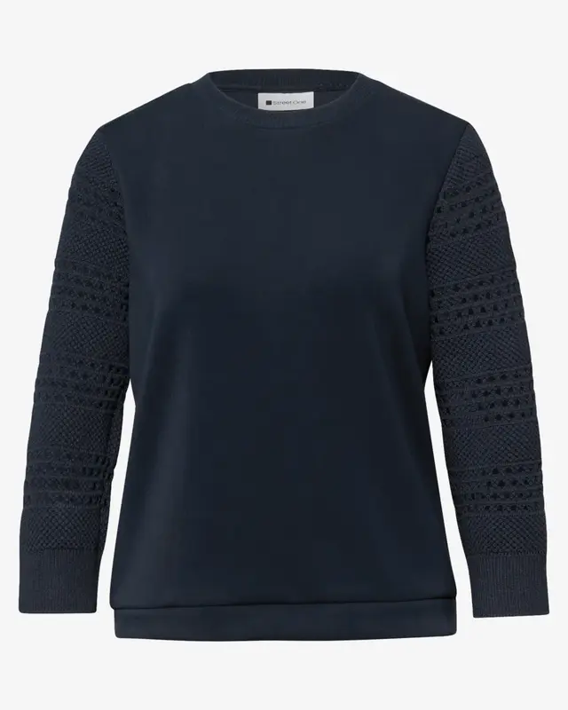 Street One Shirt mit Lochmuster-Ärmeln - Shaded Navy