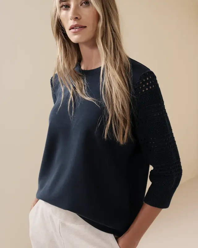 Street One Shirt met Geperforeerde Mouwen - Shaded Navy