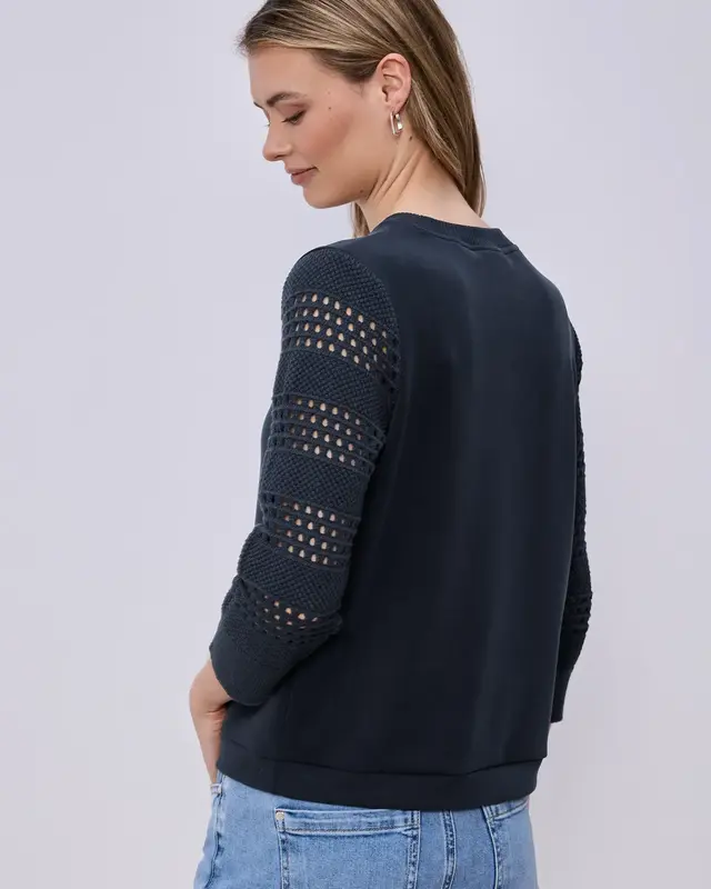 Street One Shirt met Geperforeerde Mouwen - Shaded Navy