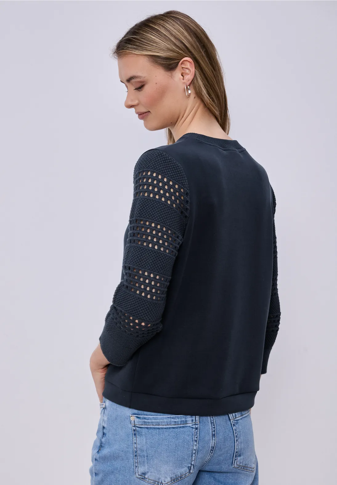 Street One Shirt met Geperforeerde Mouwen - Shaded Navy