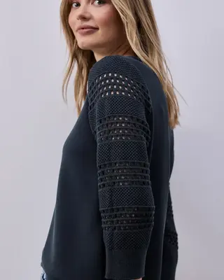 Street One Shirt mit Lochmuster-Ärmeln - Shaded Navy