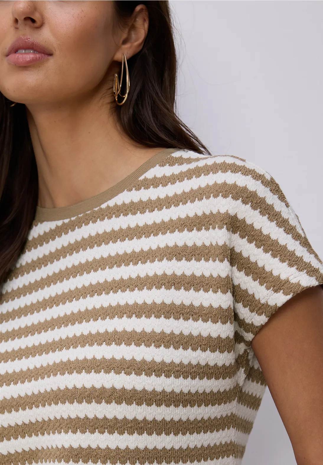 Street One Gestreiftes Shirt Christa - Smoke Beige