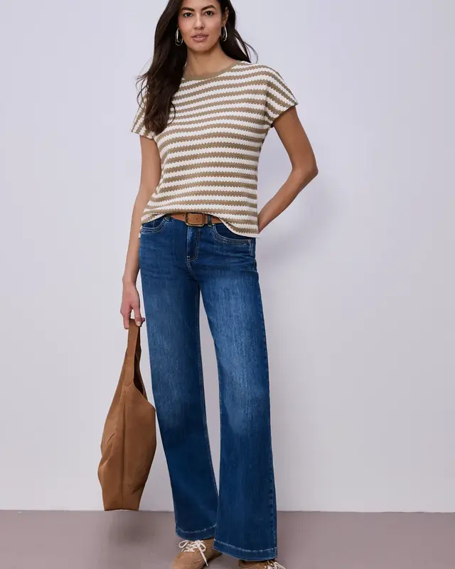 Street One Gestreiftes Shirt Christa - Smoke Beige