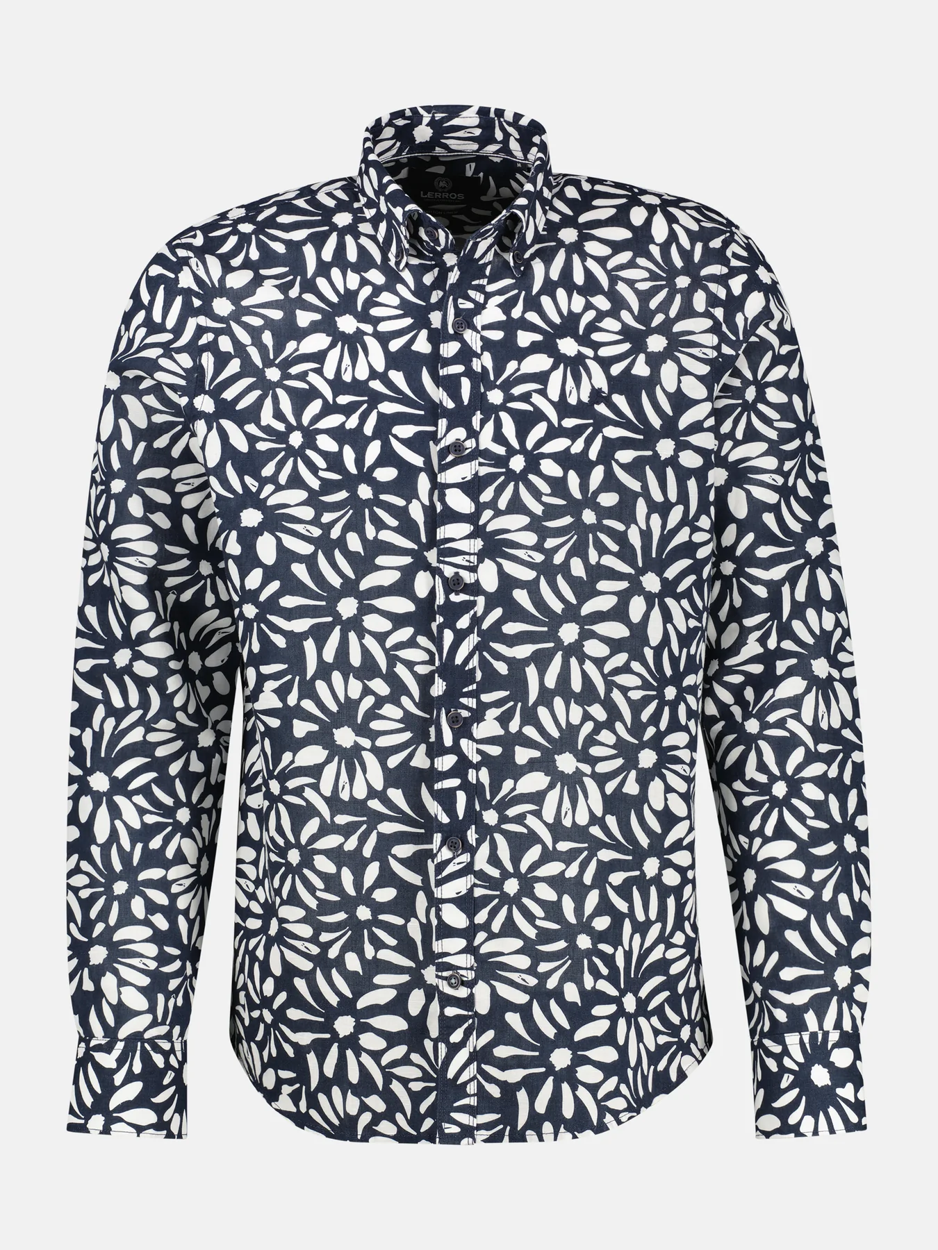 トップス Classic Shirt-Cotton Floral Lawn LERROS Linenmix Shirt - Classic Navy / Blue | - Cotton Blues