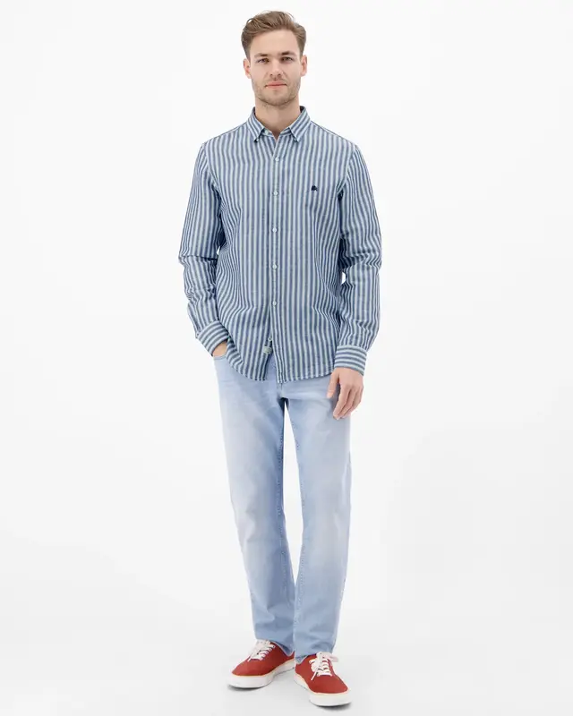 Lerros Linnenmix Streep Overhemd - Classic Navy