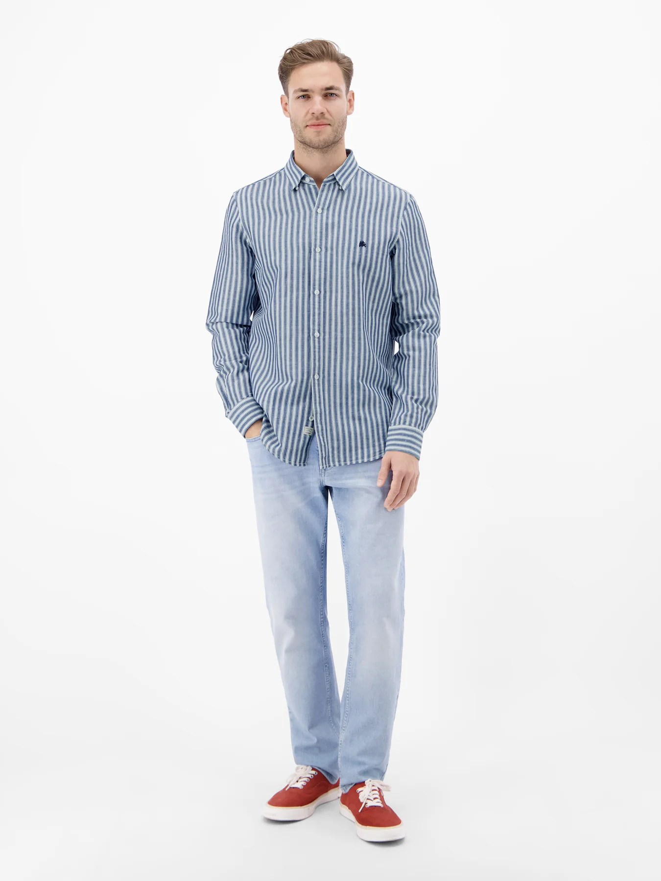 Lerros Linnenmix Streep Overhemd - Classic Navy