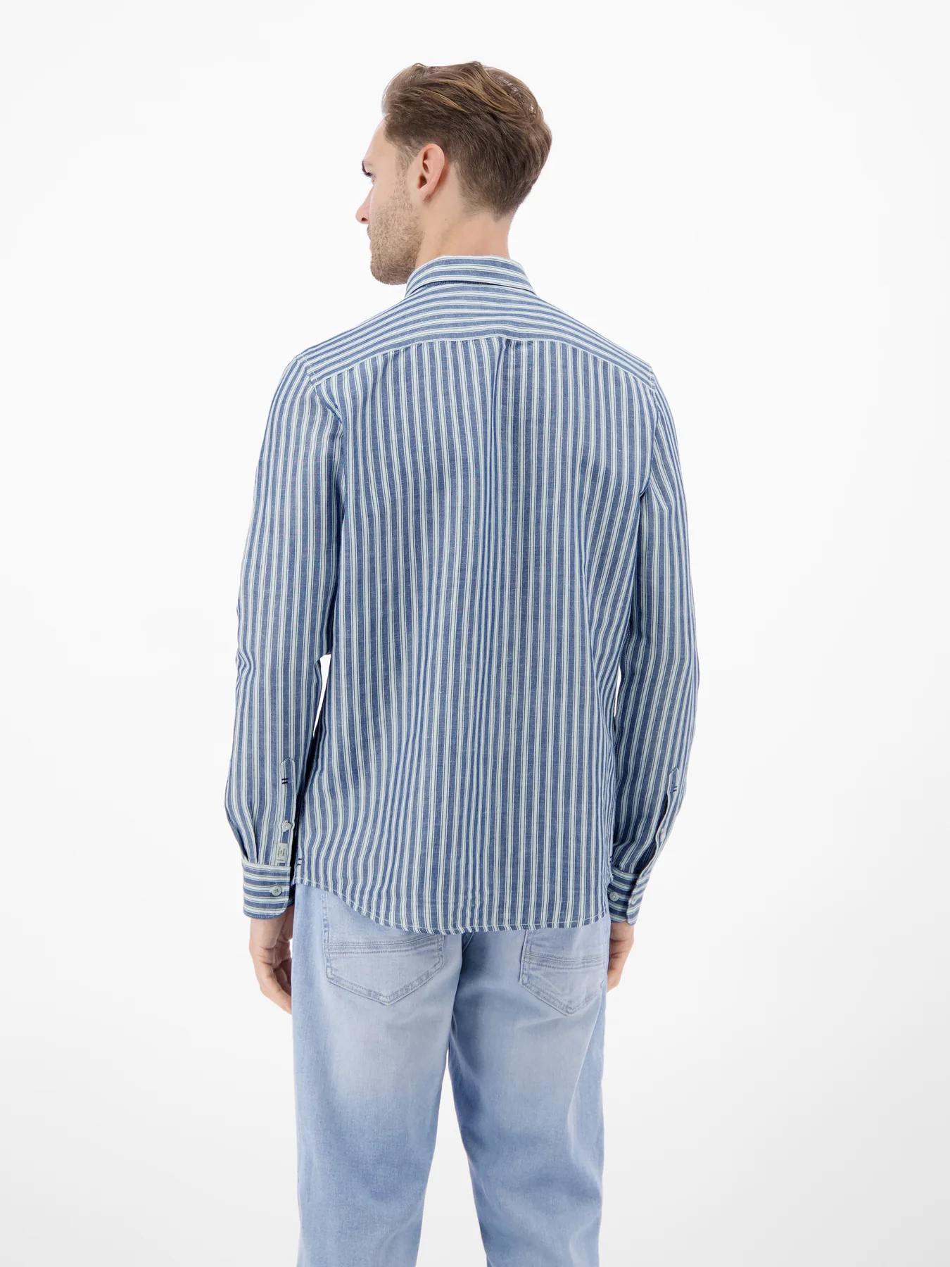 Lerros Linnenmix Streep Overhemd - Classic Navy